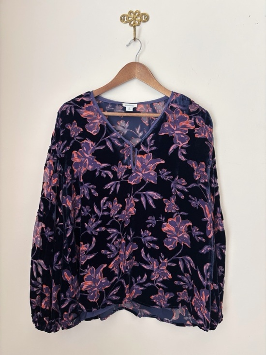 Sundance Tops - Sundance Blue Floral Burnout Velvet Silk Blend Blouse Medium Bohemian